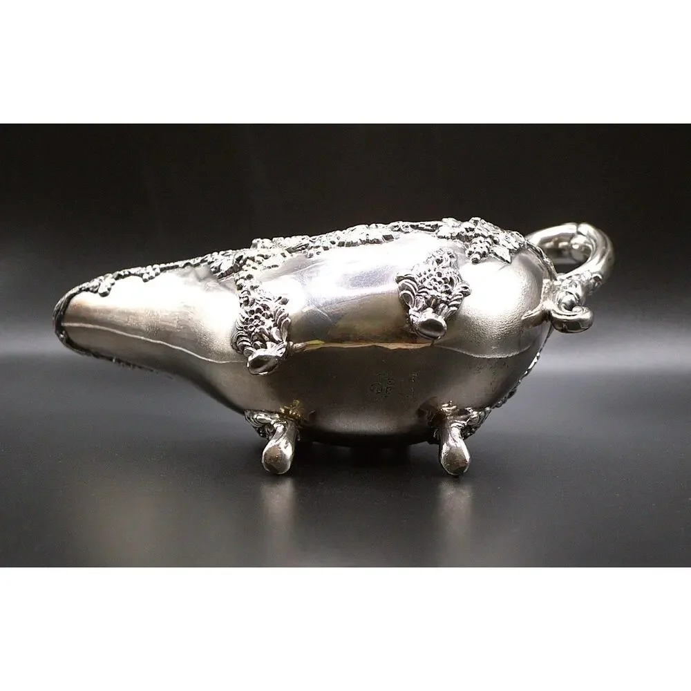 Sheffield England Victorian Silver Gravy Boat Heavy Ornate Footed Design